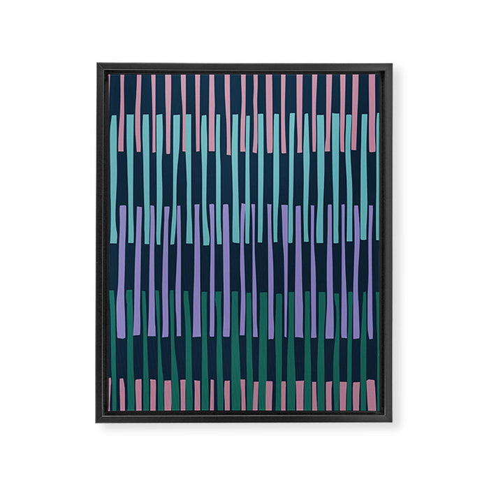 Block print geometrics stripes dark blue Framed Canvas Print Gallery Image 1