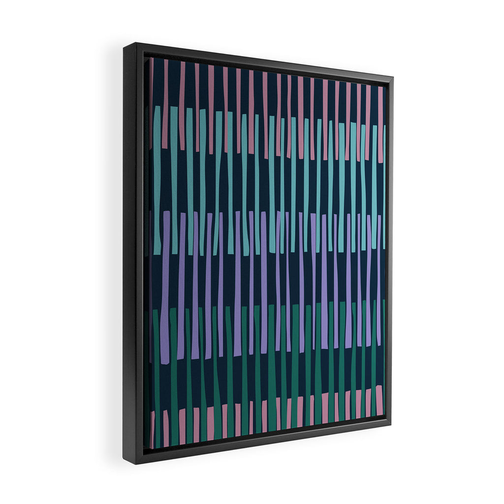 Block print geometrics stripes dark blue Framed Canvas Print Gallery Image 2