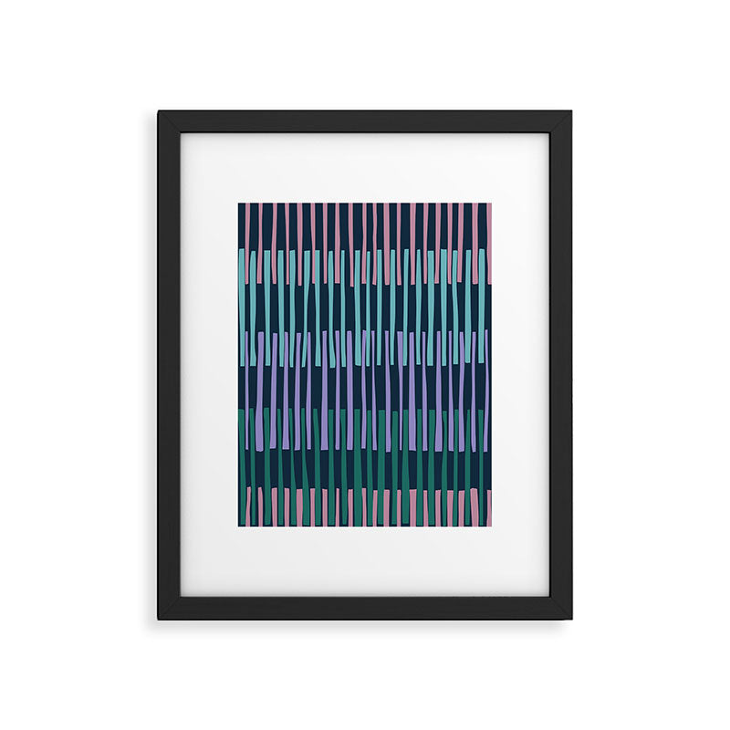 Block print geometrics stripes dark blue Framed Art Print Gallery Image 5