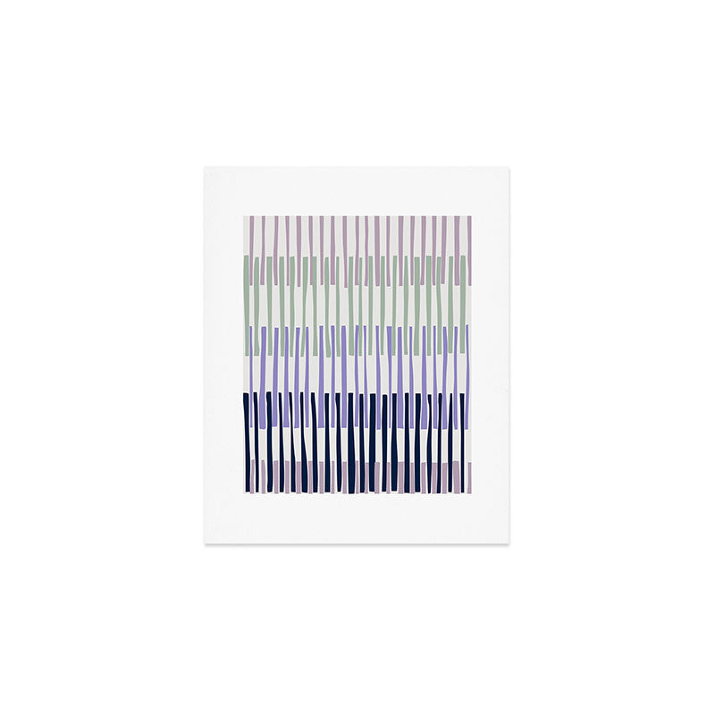 Block print geometrics stripes lilac blue Art Print Gallery Image 1