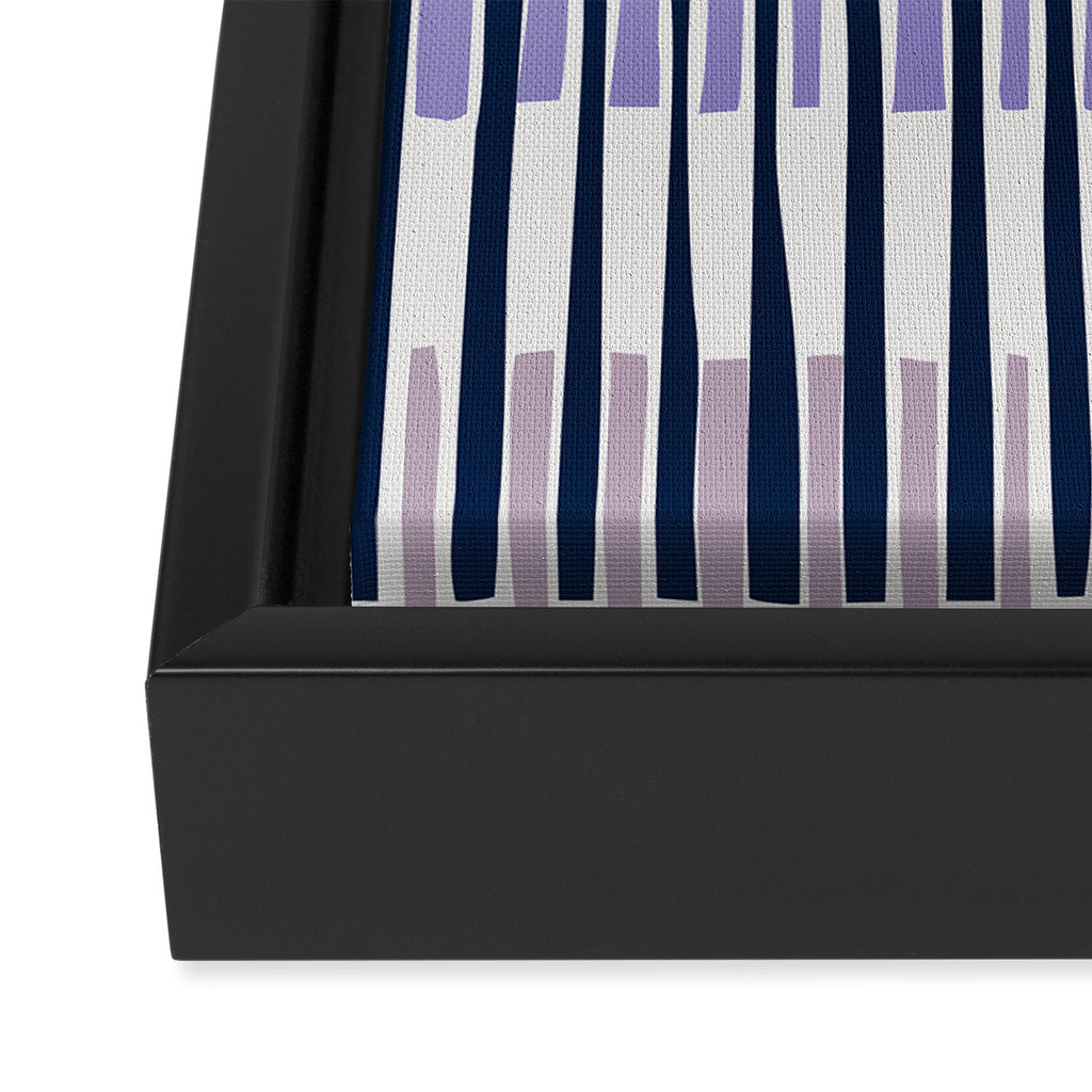 Block print geometrics stripes lilac blue Framed Canvas Print Gallery Image 3