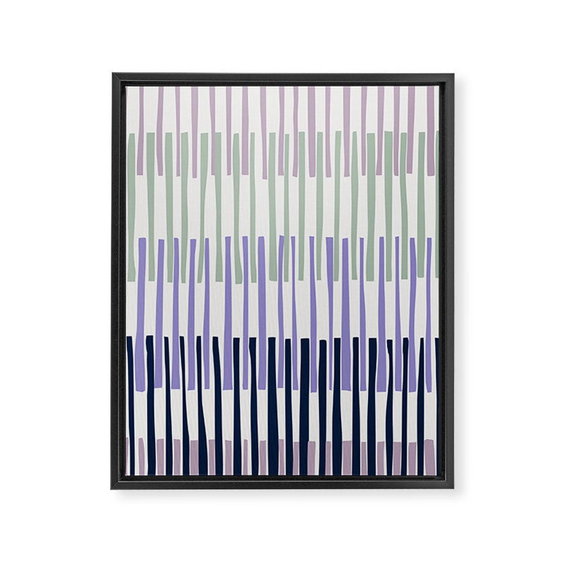 Block print geometrics stripes lilac blue Framed Canvas Print Gallery Image 6