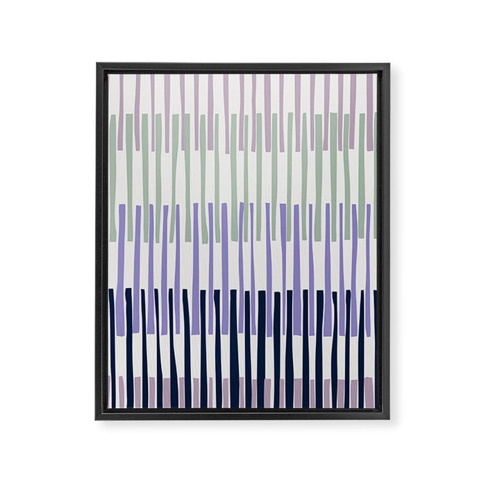 Block print geometrics stripes lilac blue Framed Canvas Print Gallery Image 1