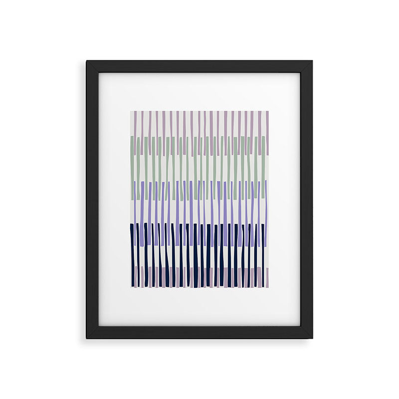Block print geometrics stripes lilac blue Framed Art Print Gallery Image 5