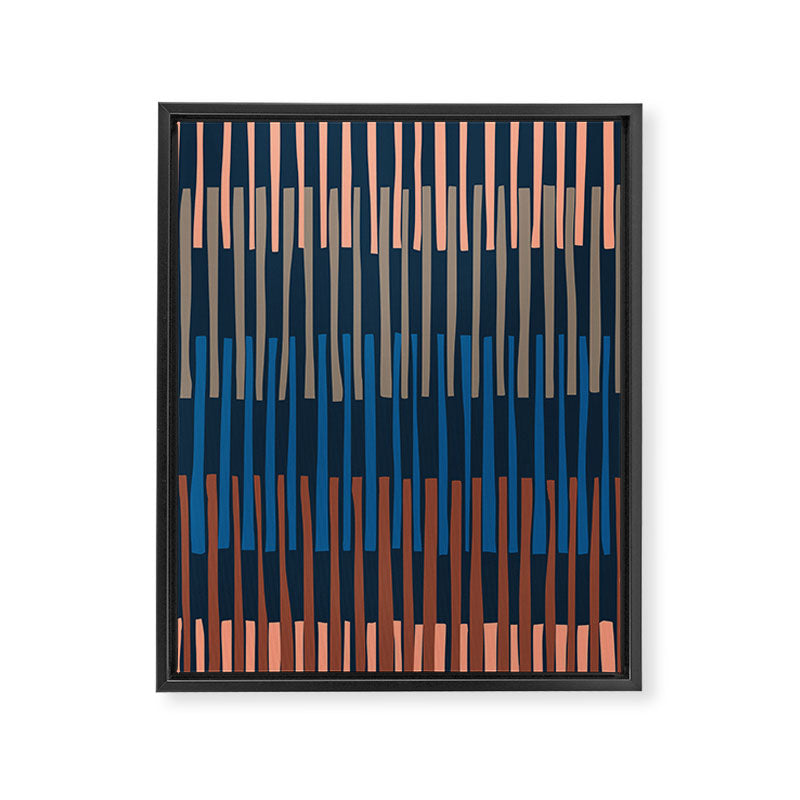 Block print geometrics stripes nocturnal blue Framed Canvas Print Gallery Image 6