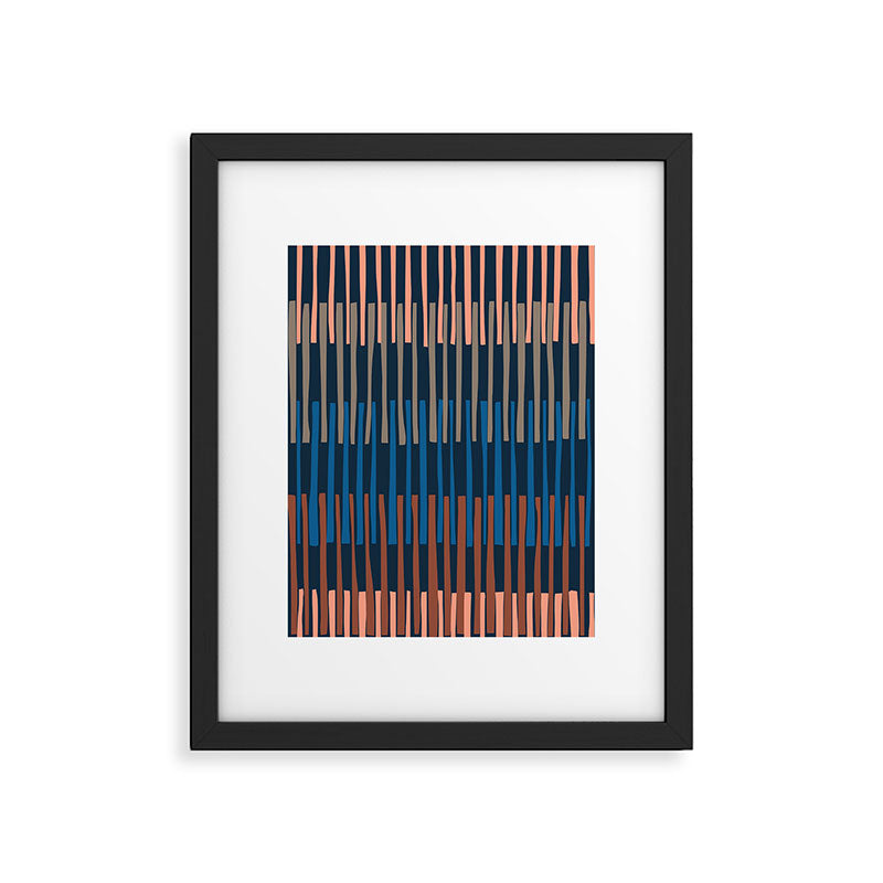 Block print geometrics stripes nocturnal blue Framed Art Print Gallery Image 5