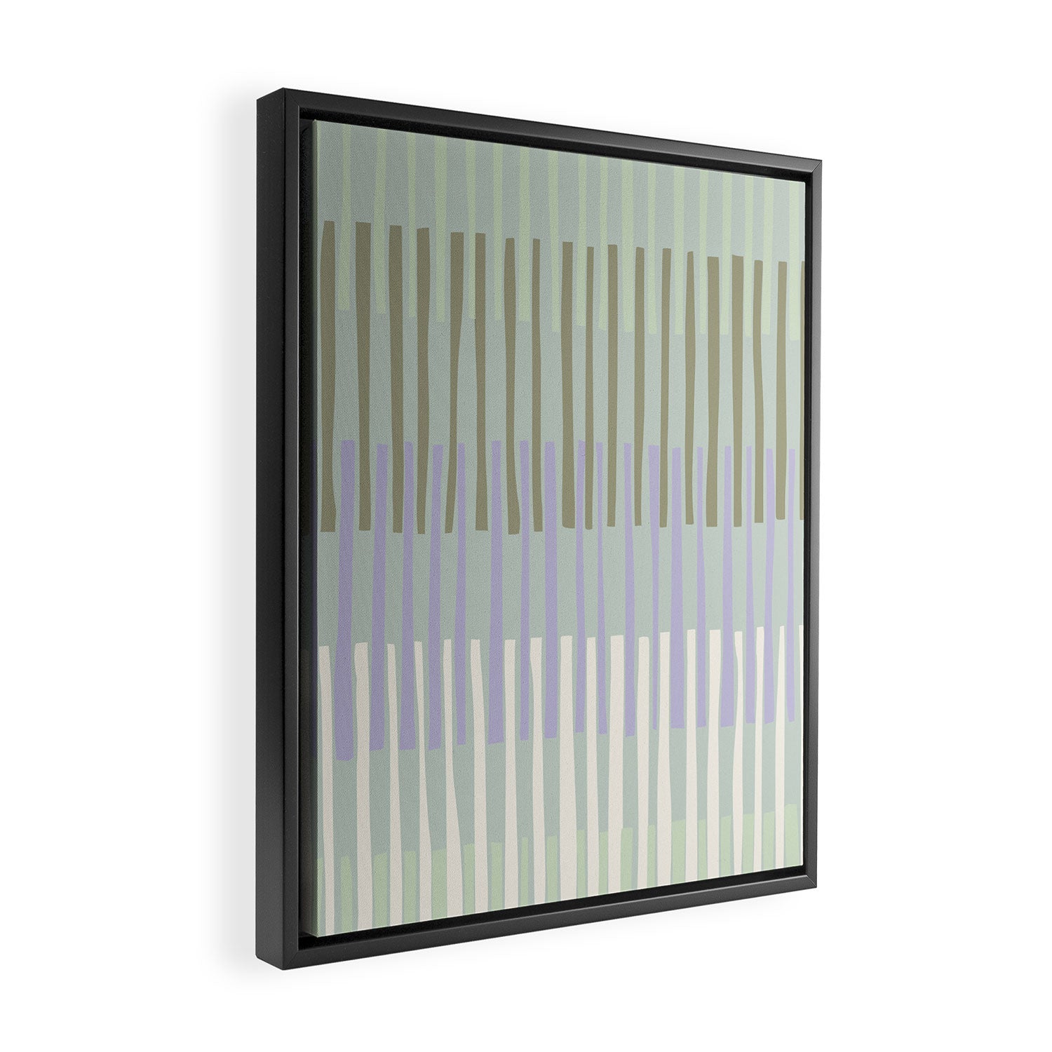 Block print geometrics stripes sage Framed Canvas Print Gallery Image 2