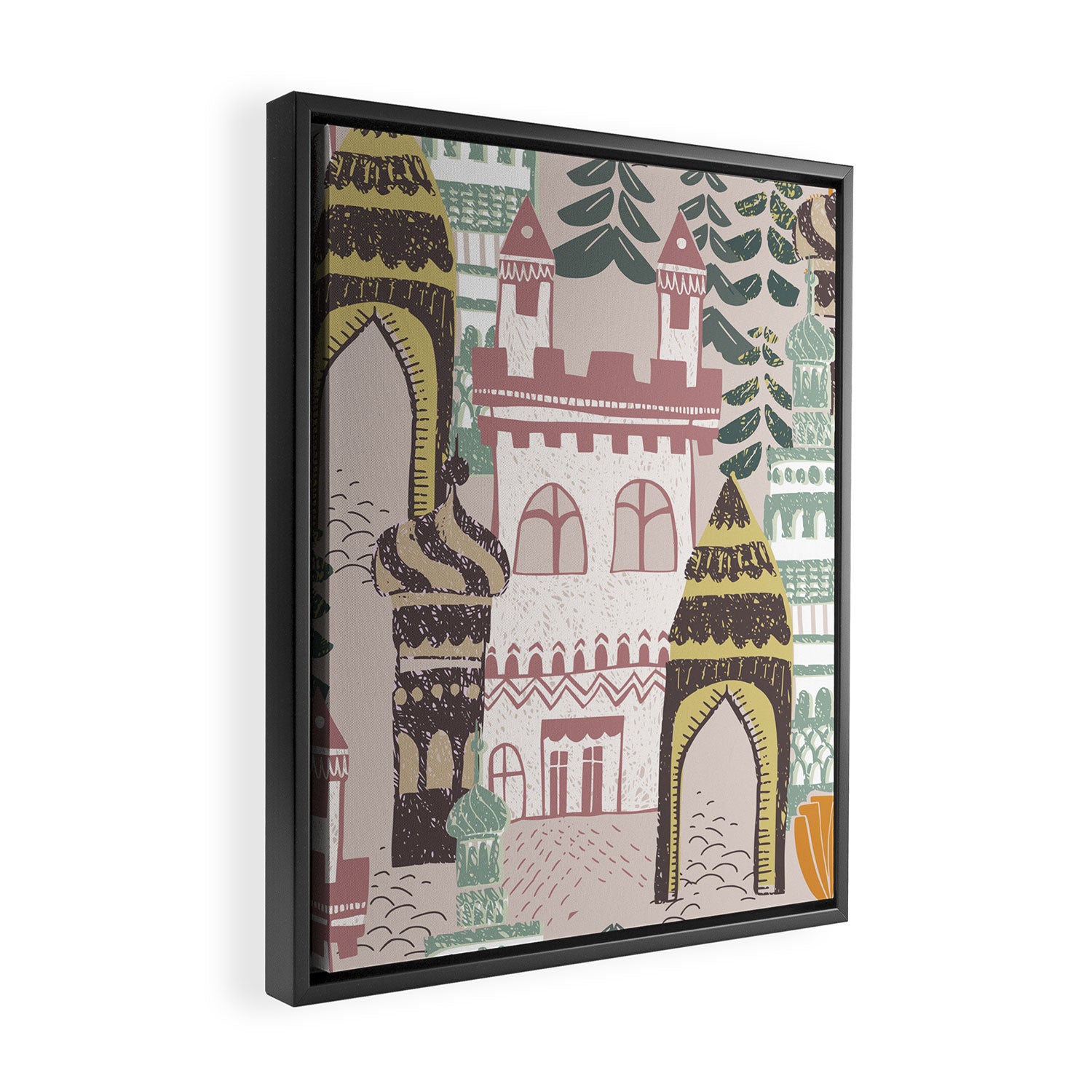 Block print Home pattern earthy colors Framed Canvas Print Gallery Image 2