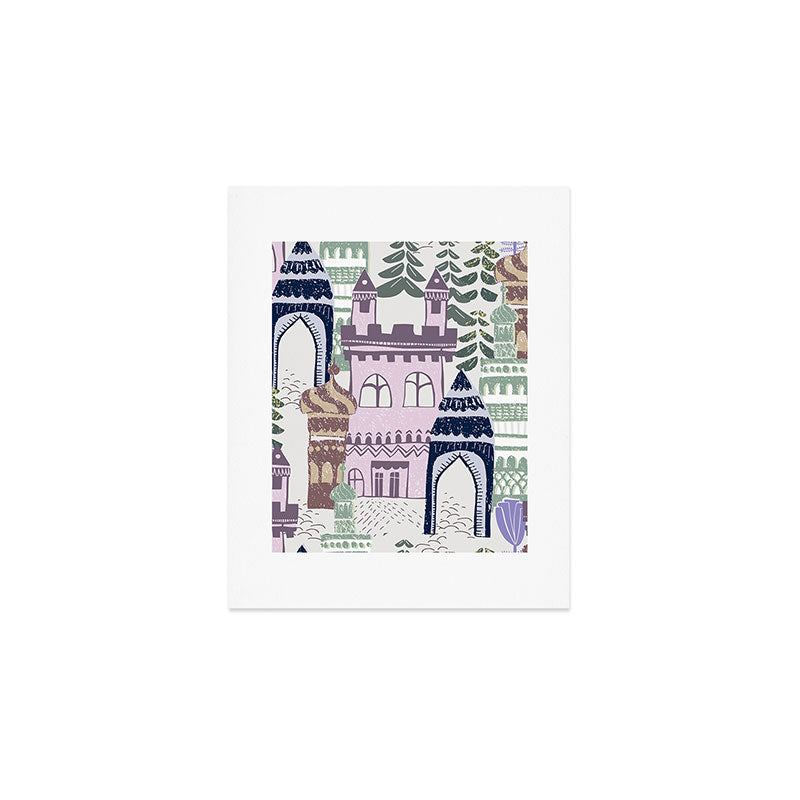 Block print Home pattern lilac Art Print Gallery Image 1
