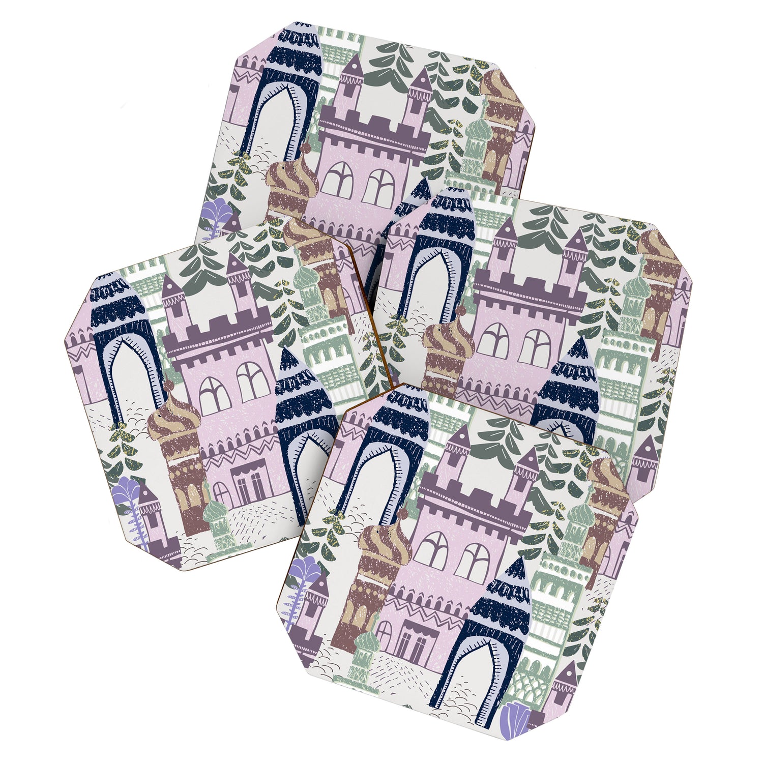Block print Home pattern lilac Coaster Gallery Image 1