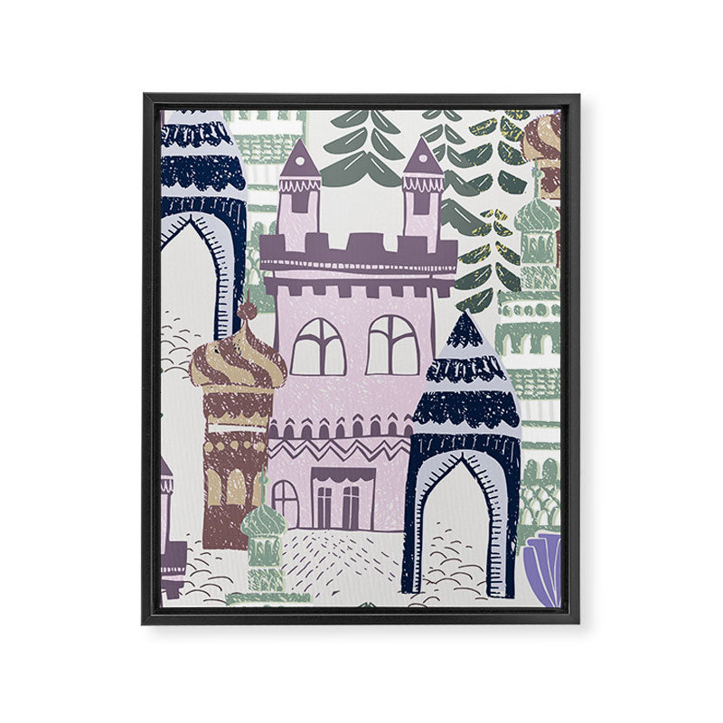 Block print Home pattern lilac Framed Canvas Print Gallery Image 8