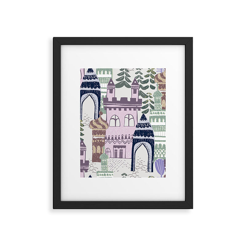 Block print Home pattern lilac Framed Art Print Gallery Image 6