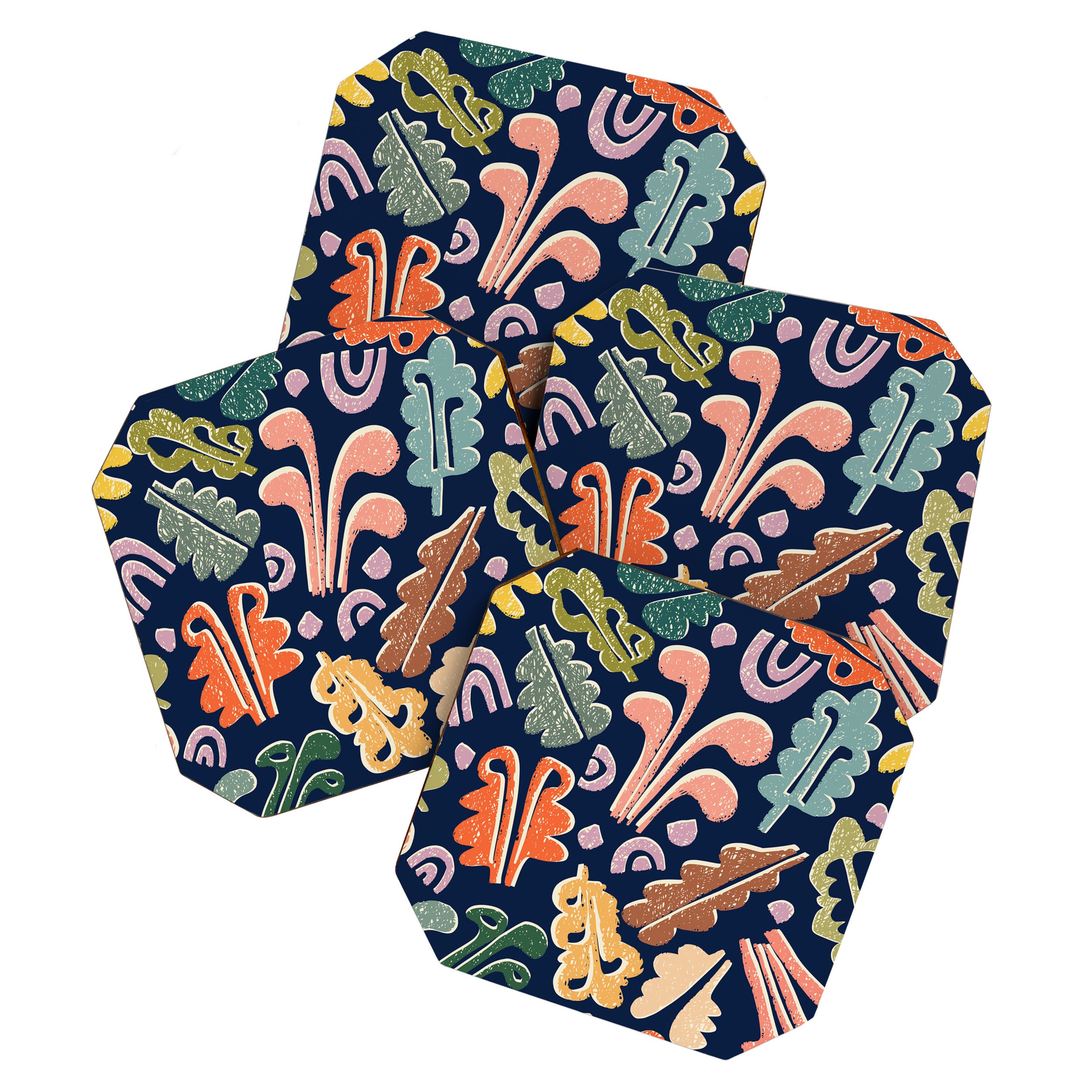 Block print leaves pattern Coaster Gallery Image 1