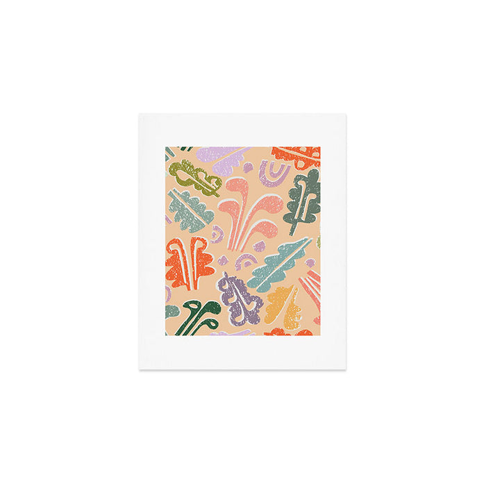 Block print leaves pattern peachy Art Print Gallery Image 1