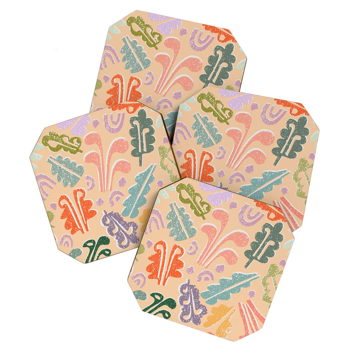 Block print leaves pattern peachy Coaster Gallery Image 1