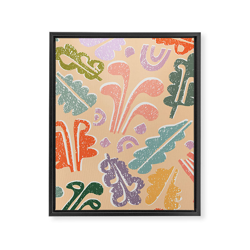 Block print leaves pattern peachy Framed Canvas Print Gallery Image 8