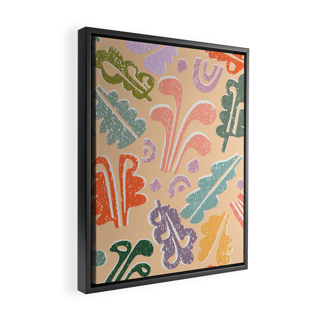 Block print leaves pattern peachy Framed Canvas Print Gallery Image 2