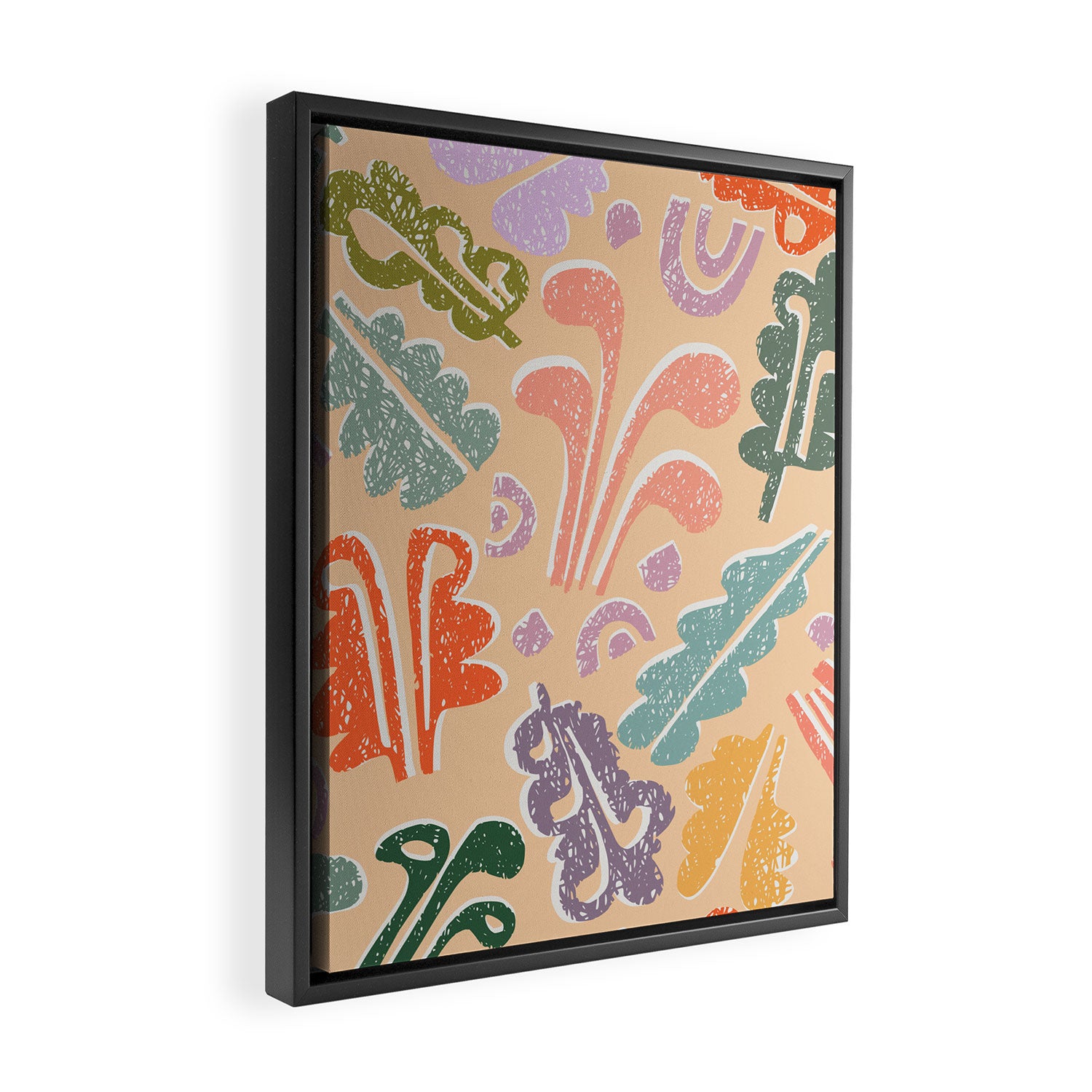 Block print leaves pattern peachy Framed Canvas Print Gallery Image 2