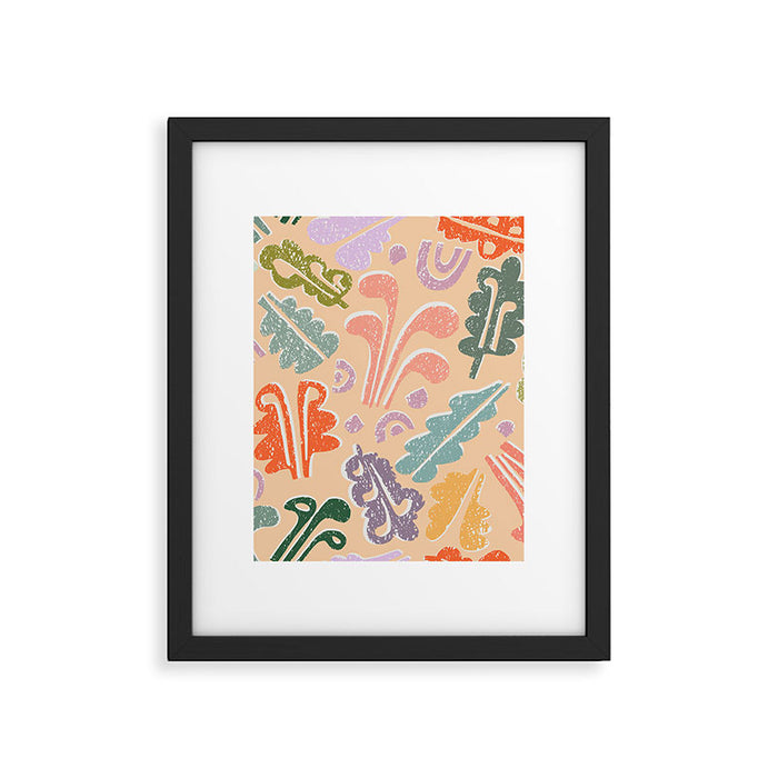 Block print leaves pattern peachy Framed Art Print Gallery Image 1