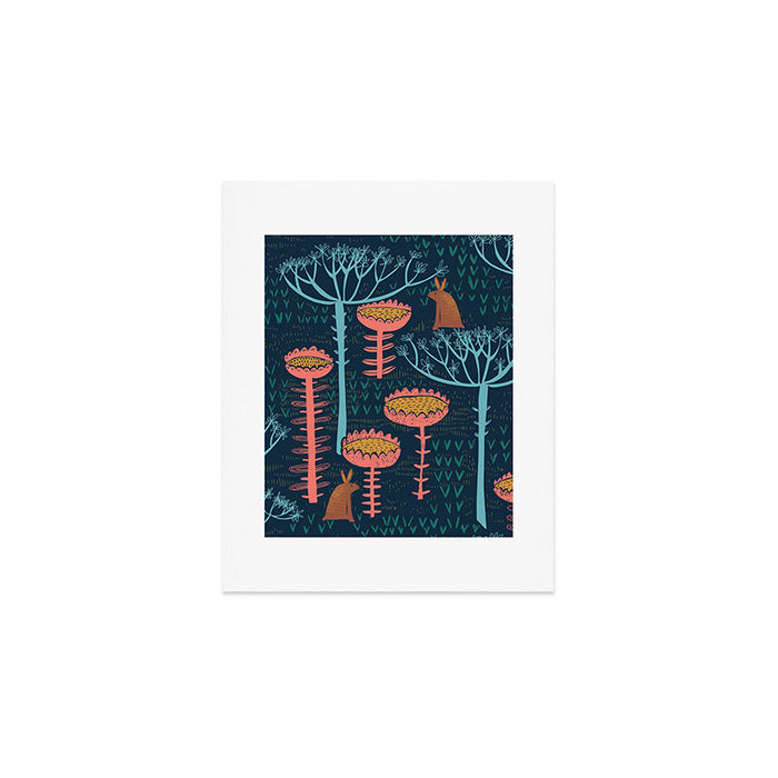 Block print scandinavian blue meadow Art Print Gallery Image 1