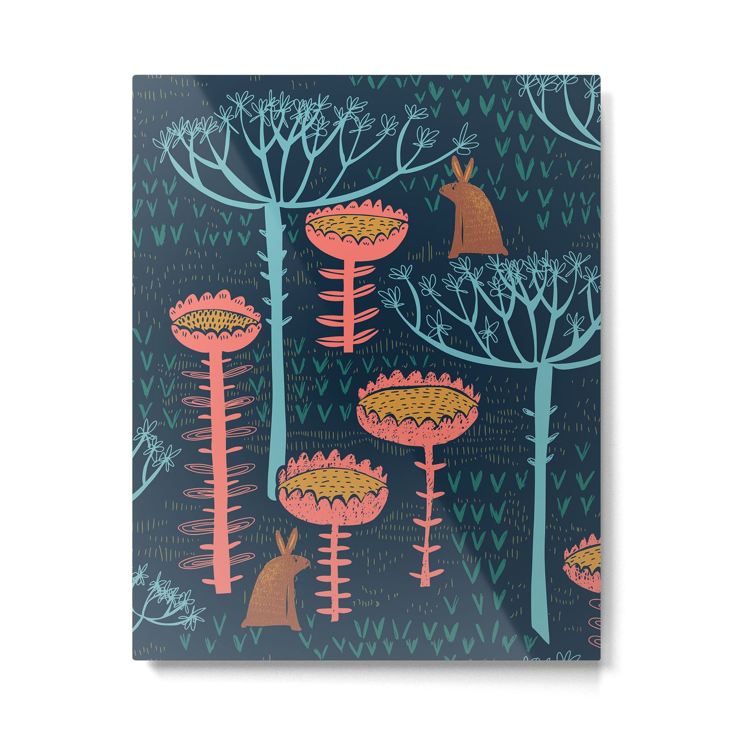 Block print scandinavian blue meadow Metal Print Gallery Image 6