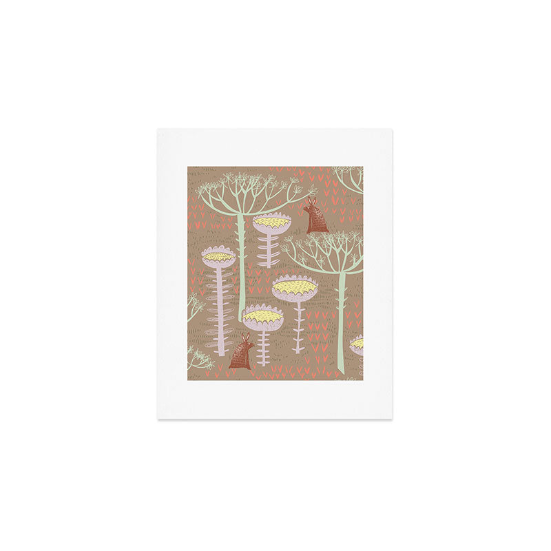Block print scandinavian meadow brown Art Print Gallery Image 1