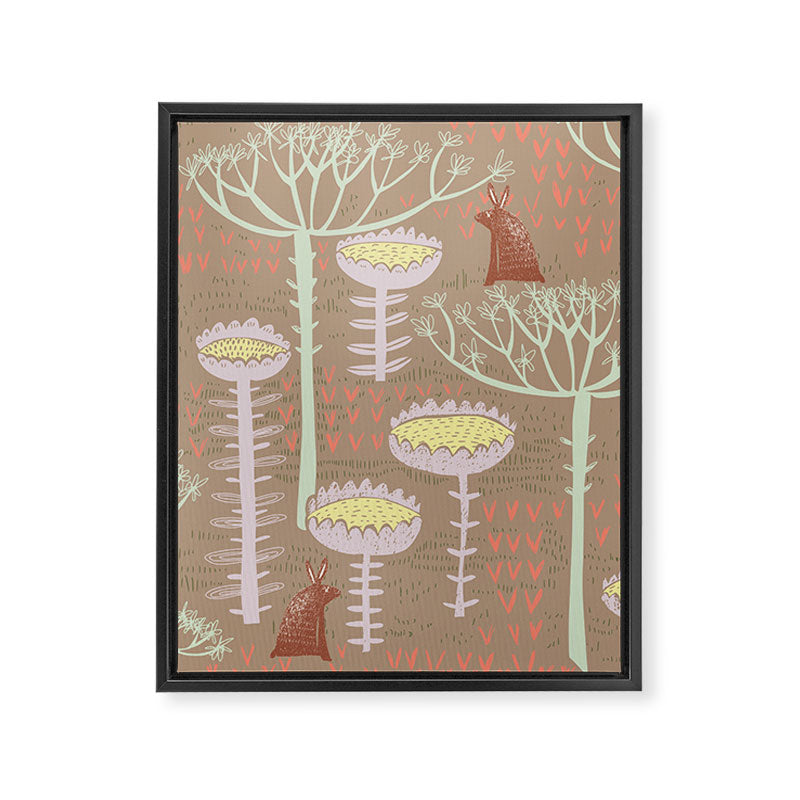 Block print scandinavian meadow brown Framed Canvas Print Gallery Image 8