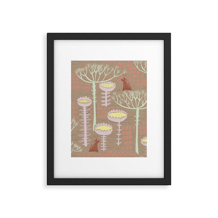 Block print scandinavian meadow brown Framed Art Print Gallery Image 1