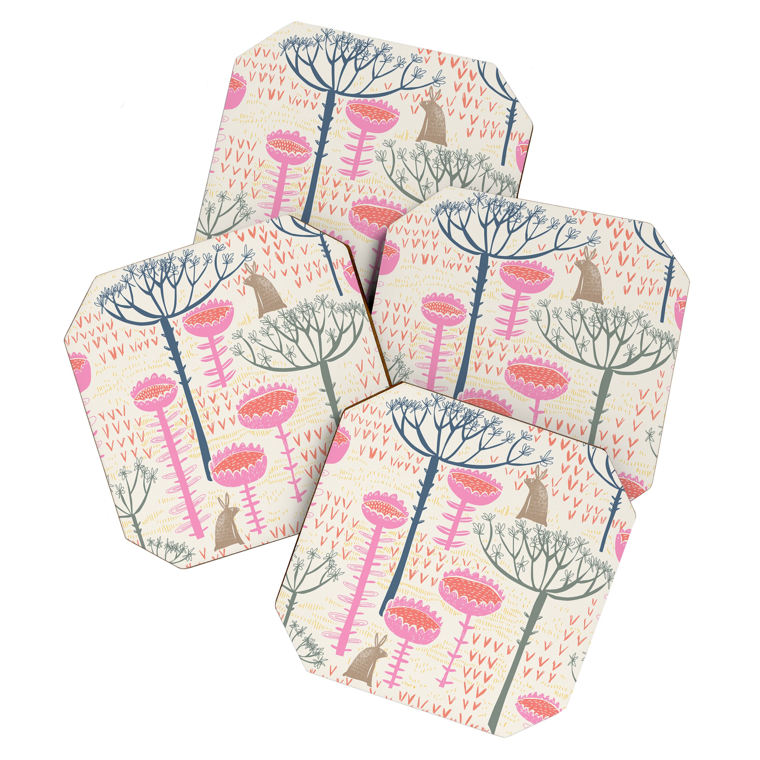 Block print scandinavian meadow Coaster Gallery Image 1