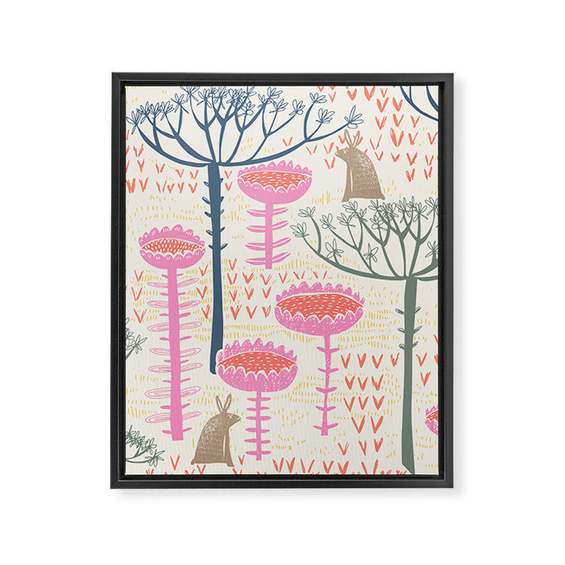 Block print scandinavian meadow Framed Canvas Print Gallery Image 8