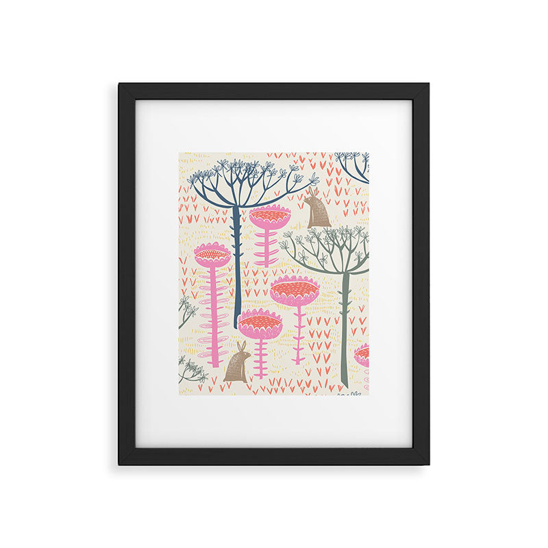 Block print scandinavian meadow Framed Art Print Gallery Image 6