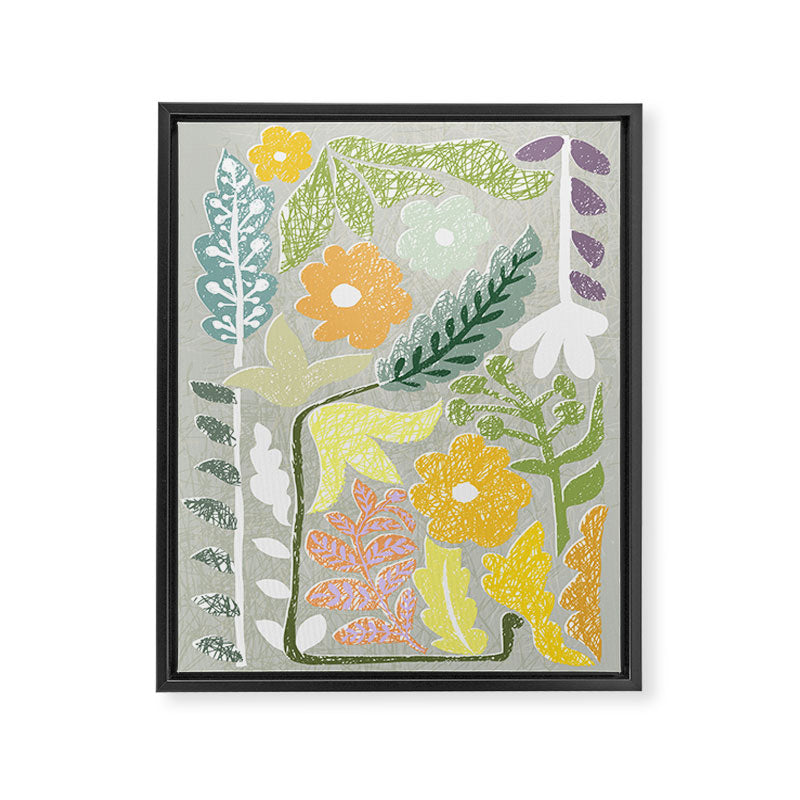 Block print spring meadow Framed Canvas Print Gallery Image 6