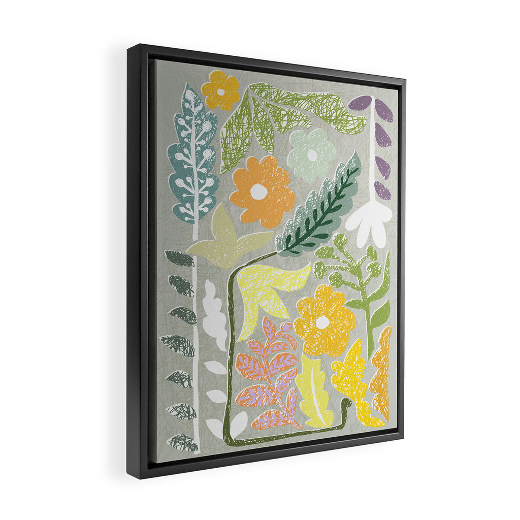 Block print spring meadow Framed Canvas Print Gallery Image 2