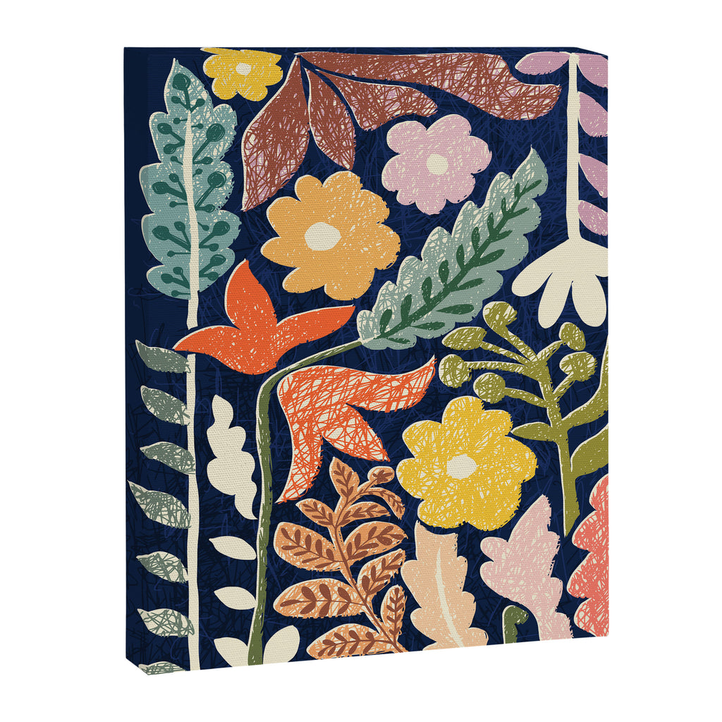 Block print summer meadow dark blue Canvas Print Gallery Image 6