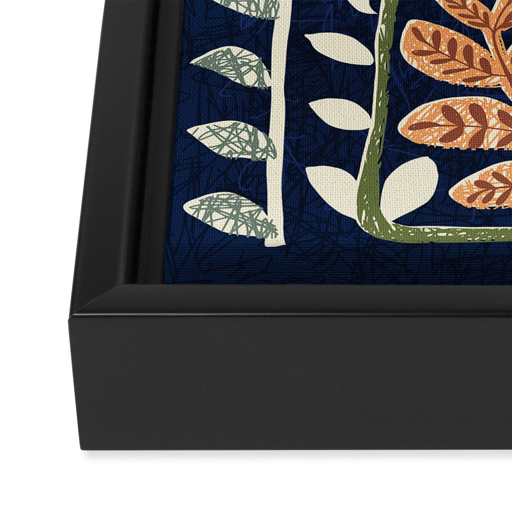 Block print summer meadow dark blue Framed Canvas Print Gallery Image 3