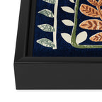 Block print summer meadow dark blue Framed Canvas Print Gallery Image 3