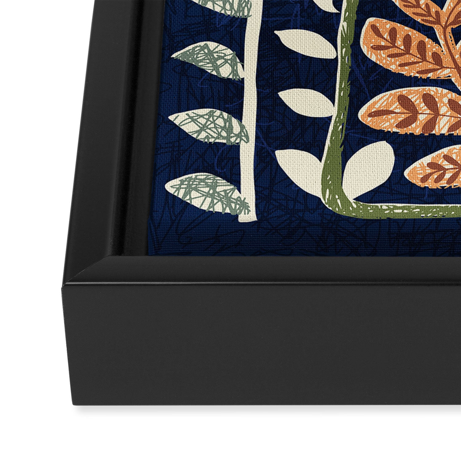 Block print summer meadow dark blue Framed Canvas Print Gallery Image 3