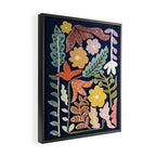 Block print summer meadow dark blue Framed Canvas Print Gallery Image 2