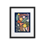 Block print summer meadow dark blue Framed Art Print Gallery Image 5