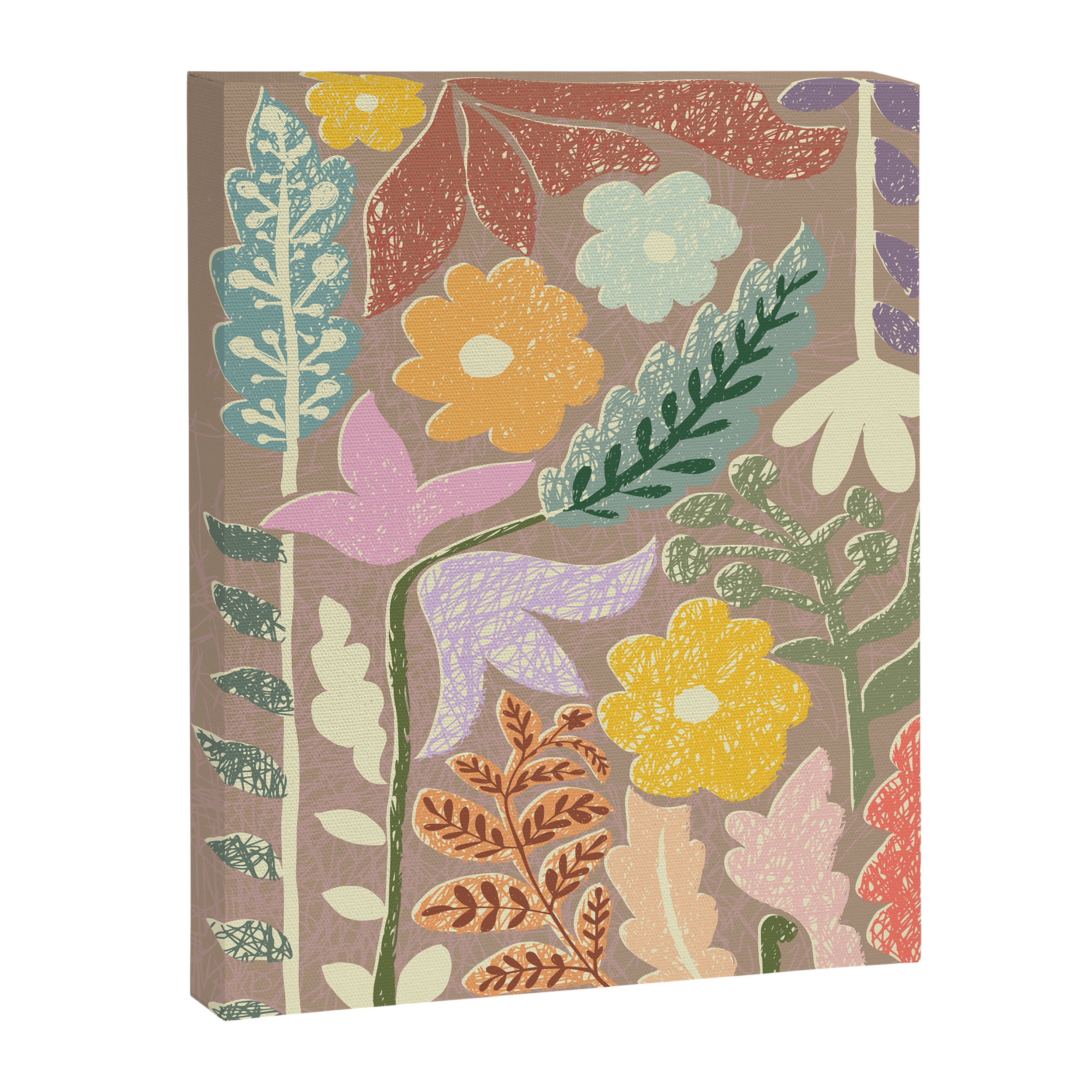 Block print summer meadow earthy tones Canvas Print Gallery Image 6
