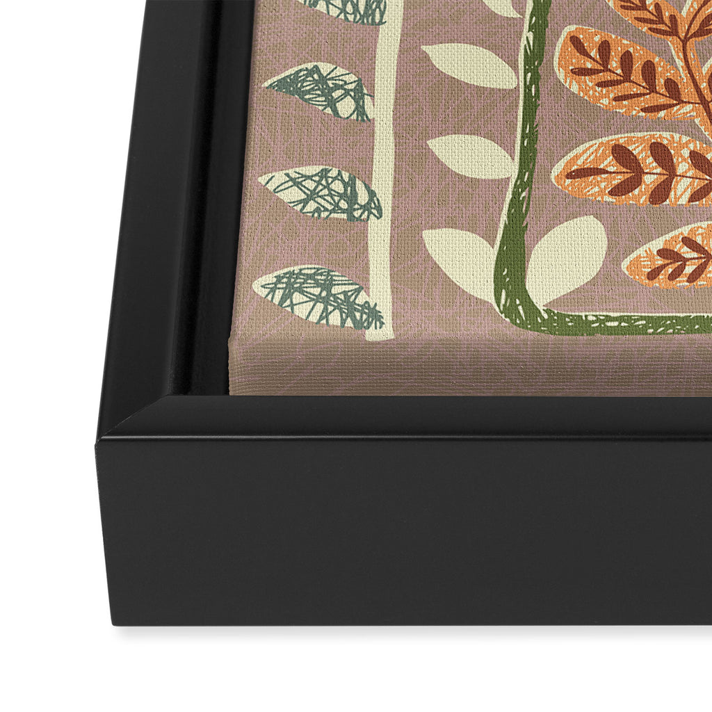 Block print summer meadow earthy tones Framed Canvas Print Gallery Image 3