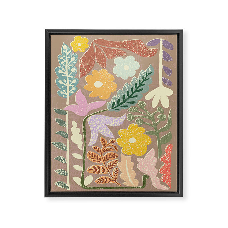 Block print summer meadow earthy tones Framed Canvas Print Gallery Image 6