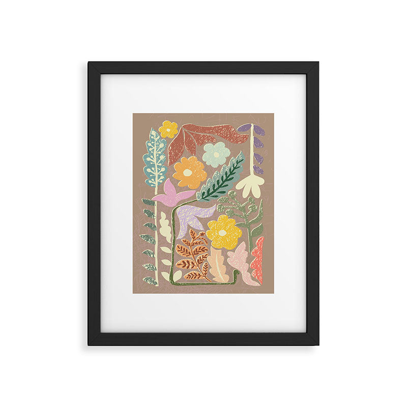 Block print summer meadow earthy tones Framed Art Print Gallery Image 5