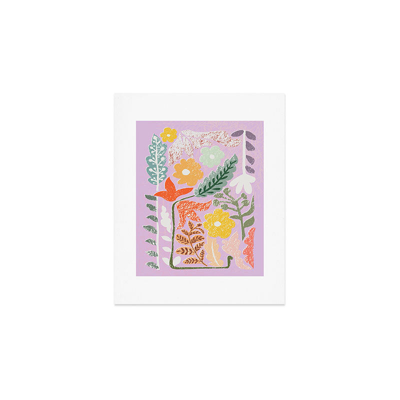 Block print summer meadow soft lilac Art Print Gallery Image 1