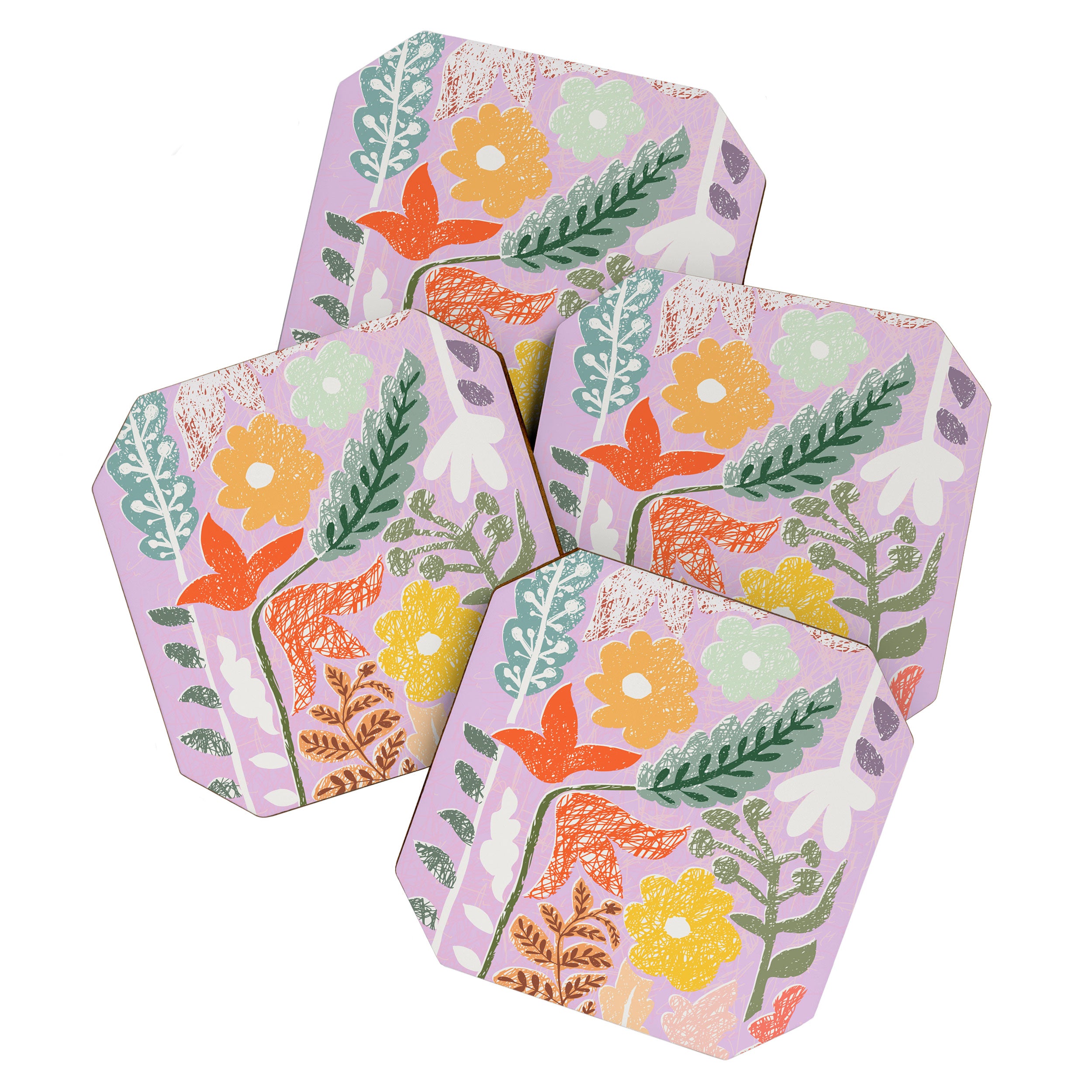 Block print summer meadow soft lilac Coaster Gallery Image 1