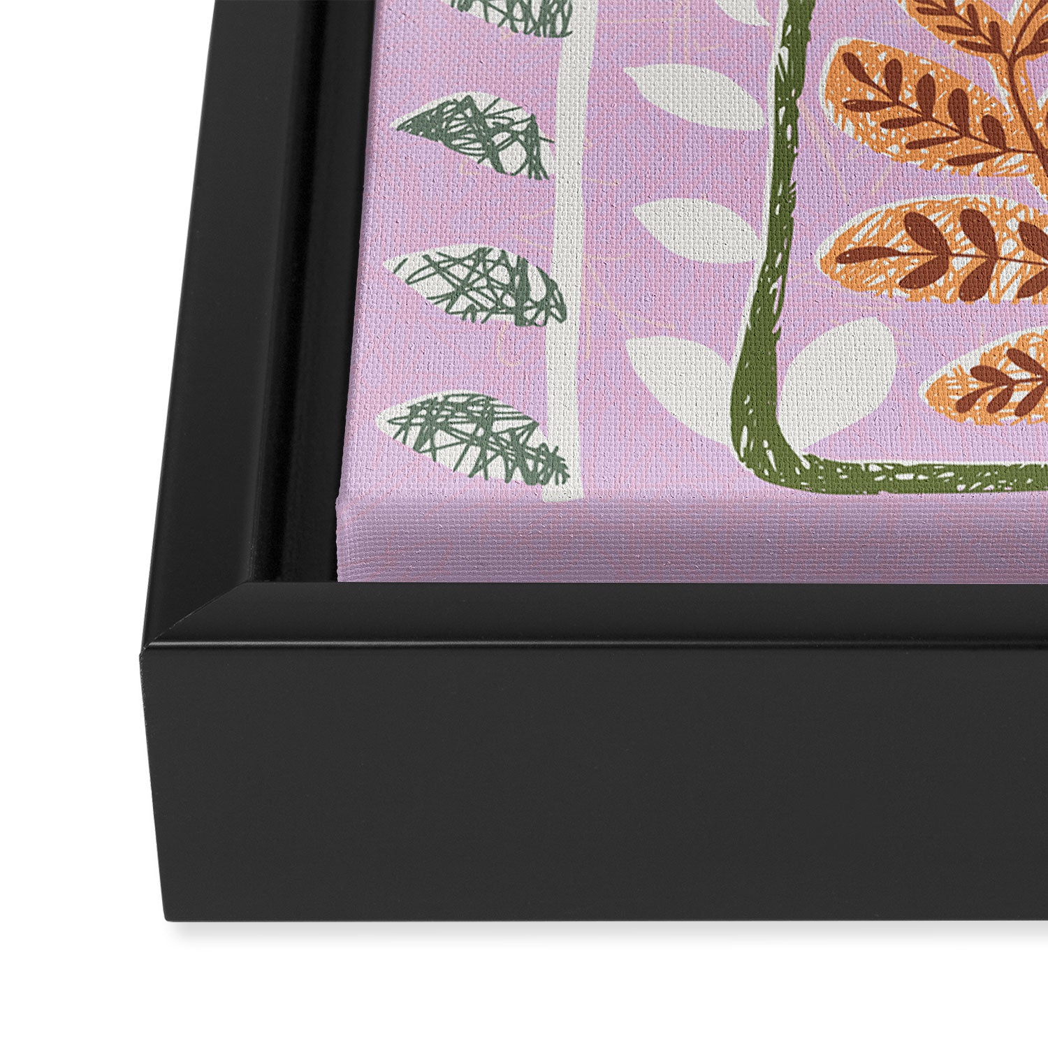 Block print summer meadow soft lilac Framed Canvas Print Gallery Image 3