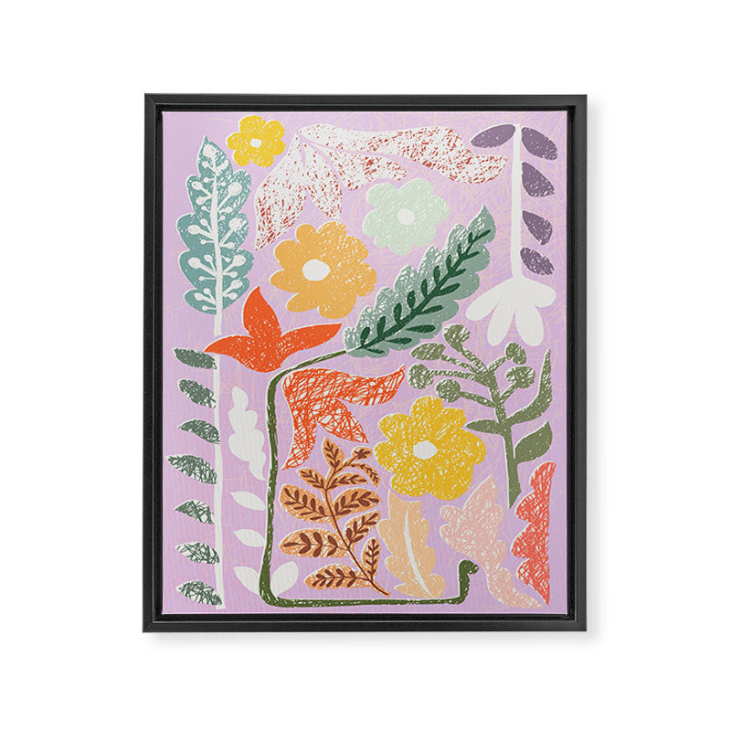 Block print summer meadow soft lilac Framed Canvas Print Gallery Image 6