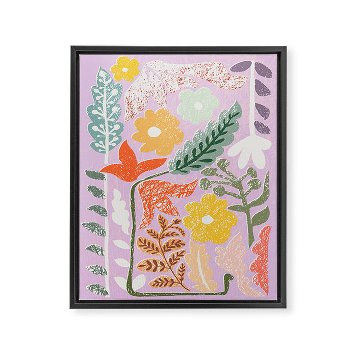 Block print summer meadow soft lilac Framed Canvas Print Gallery Image 1