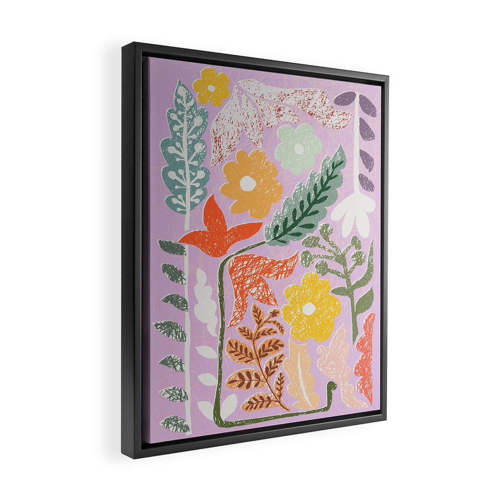 Block print summer meadow soft lilac Framed Canvas Print Gallery Image 2