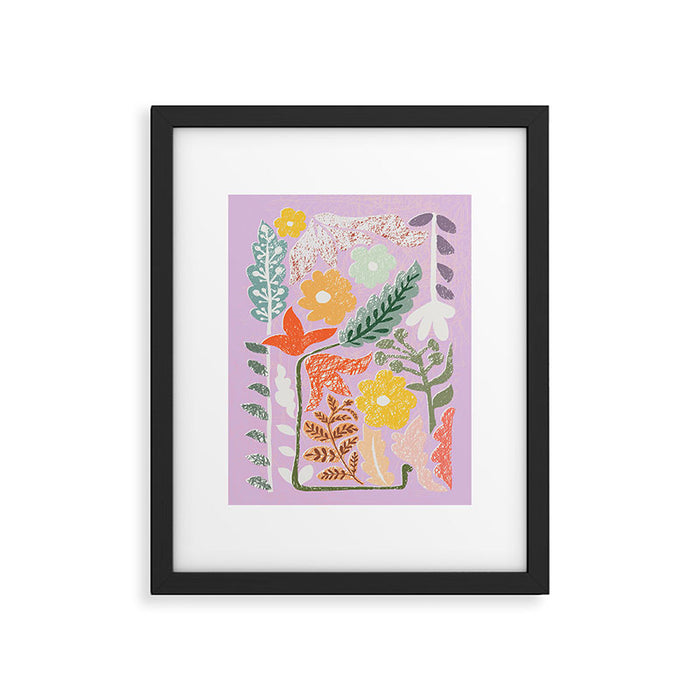 Block print summer meadow soft lilac Framed Art Print Gallery Image 1
